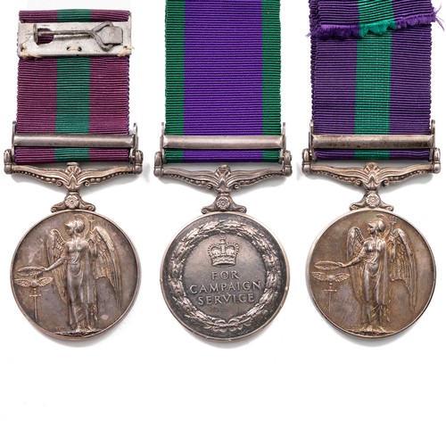 117 - Three Queen Elizebeth General Service and Campaign medals, to include a Campaign Service Medal with ... 