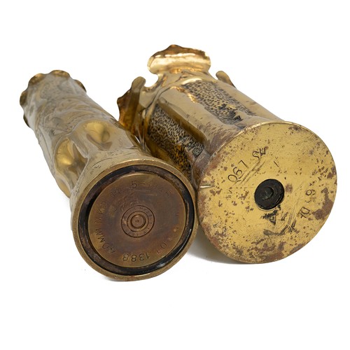 119 - A collection of five artillery shells with embossed and engraved foliate decorations, mixed makers a... 