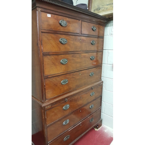 73 - A wonderful 19th Century Mahogany Chest on Chest with brushing slide and dentil cornice top.