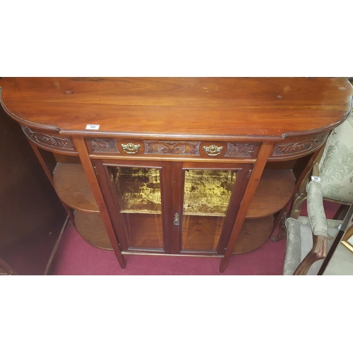 90 - A good early 20th Century Walnut carved D shaped Side Cabinet with twin centre glazed doors and frie... 