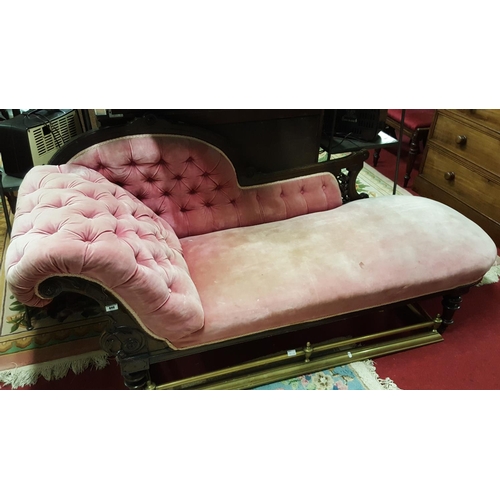 99 - A really good 19th Century Mahogany Show frame Chaise Longue with deep buttoned arm and back.