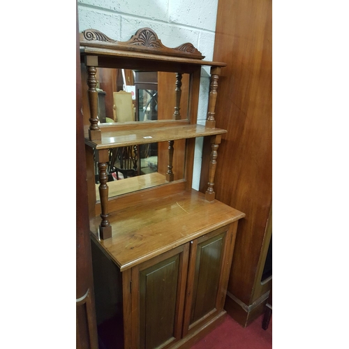 84 - A 19th Century Walnut Side Cabinet with tiered mirrored back top.