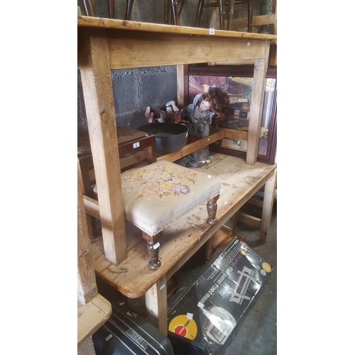 11 - A large stripped Pine table of neat proportions along with a 19th Century Pine Kitchen Table.