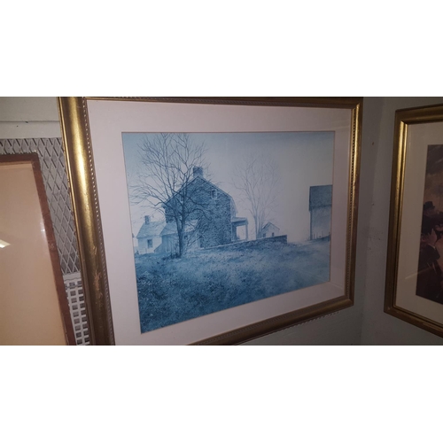 247 - Two Prints with Gilt frames, one a house scene and one a winter scene.