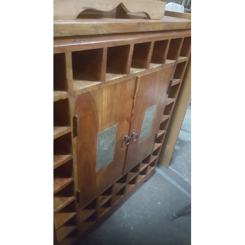 72 - A Hardwood Wine Rack with twin panel Doors.