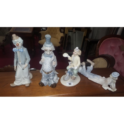 197 - A group of four Lladro style Clowns.