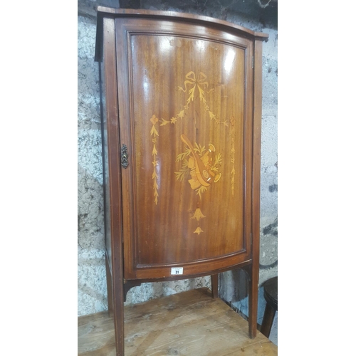 34 - A lovely Edwardian Mahogany inlaid bow fronted single door Side Cabinet with highly inlaid door. Bac... 