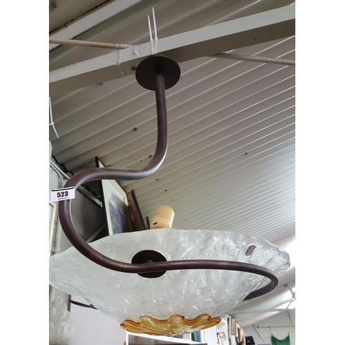 63 - An lovely and unusual pair of designer hanging Lights with frosted and coloured glass shades and a c... 