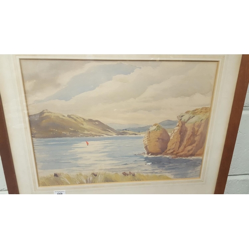 635 - A Watercolour of a coastal scene signed Lower Right A E O'Donnell.