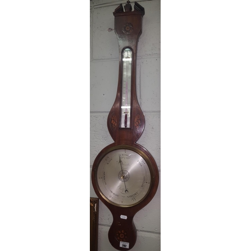 643 - 19th Century inlaid Mahogany Barometer by V Bianchi, Belfast with shell and floral medallion decorat... 