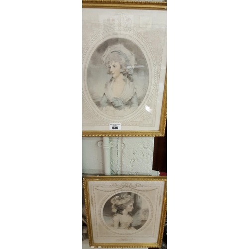 636 - Two 19th Century coloured Prints of  Ladies in original gilt frames.