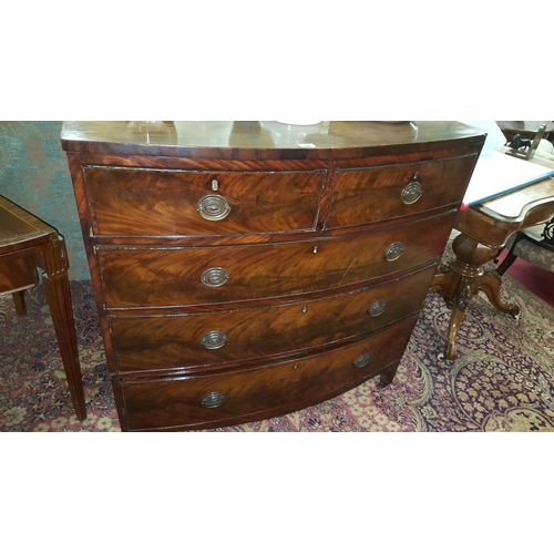 648 - A Georgian  Mahogany Bow Front Chest of two short and three long drawers, 104 cm wide.