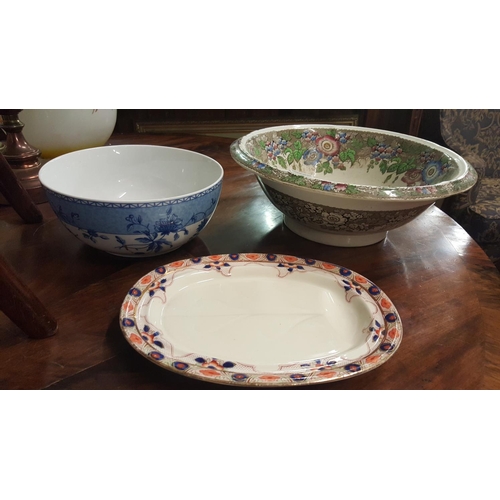 795 - A 19th century Wash Bowl along with a Wedgwood Bowl and a small Burleigh ware chicken plate.