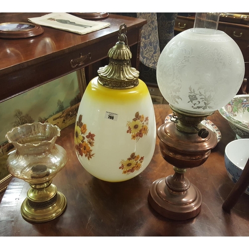 796 - An early 20th Century Copper Oil Lamp, a 20th Century Lantern along with an early 20th Century brass... 