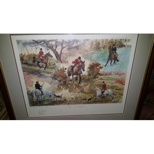 797 - A Limited Edition coloured Print 'Still to be enjoyed' signed Gillian Harris along with a large hunt... 