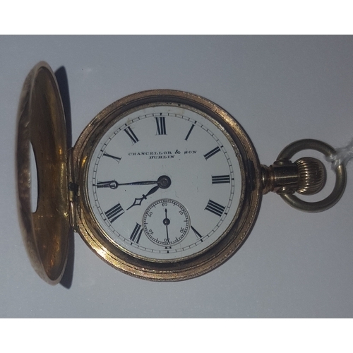 325b - A Chancellor and Son of dublin  half hunter pocket watchin a rolled gold case.