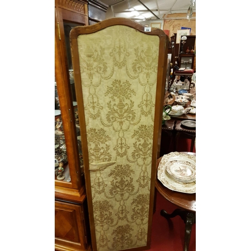 27 - A late 19th Century Mahogany four folding Screen with Damask pattern water silk.