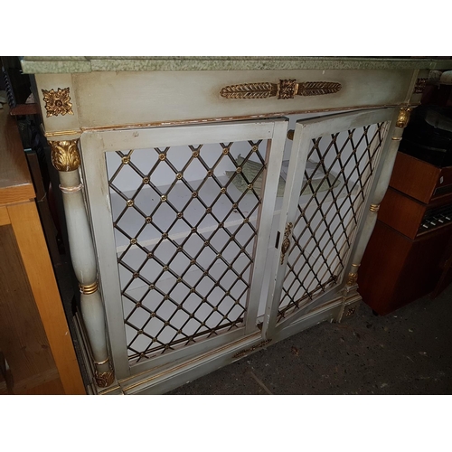 40 - A 20th Century Painted and Gilded Side Cabinet with a marble top.