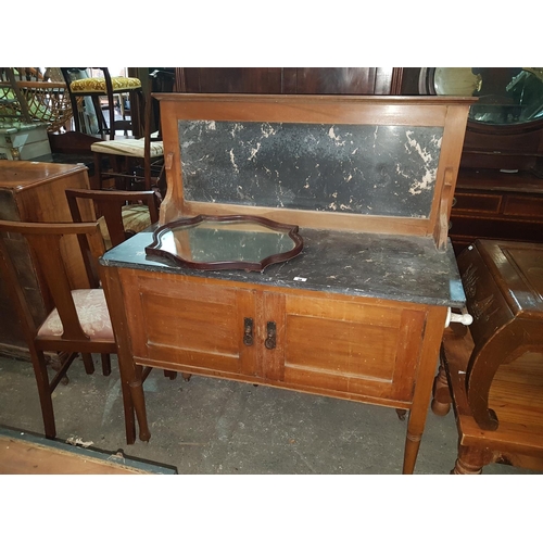 56 - An early 20th Century Beech Washstand along with a small oval Table and a shaped Mirror.