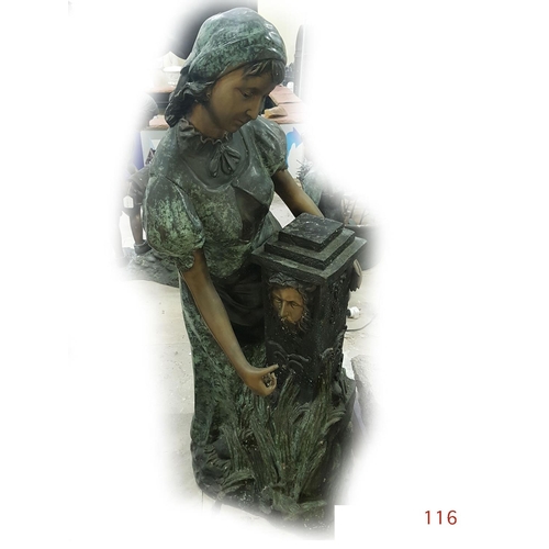 116 - A large bronze statue of a girl collecting water.

Height: 138cm