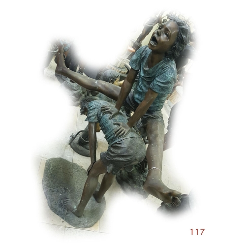 117 - A large bronze statue of children at play.
Width: 138cm
Height: 158cm