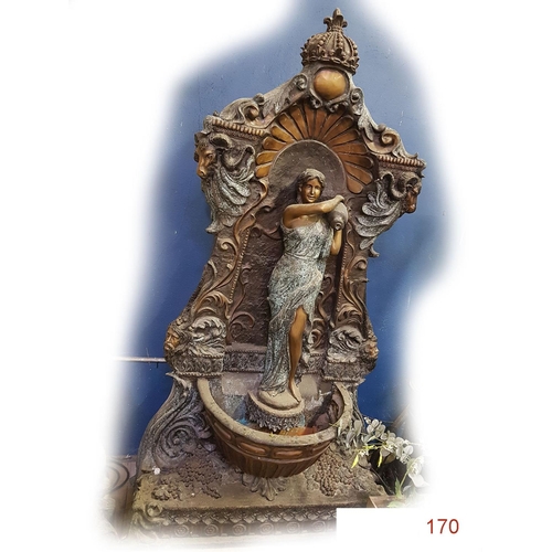 170 - A highly decorated bronze water feature of a lady.

107 x 41 x 195cm