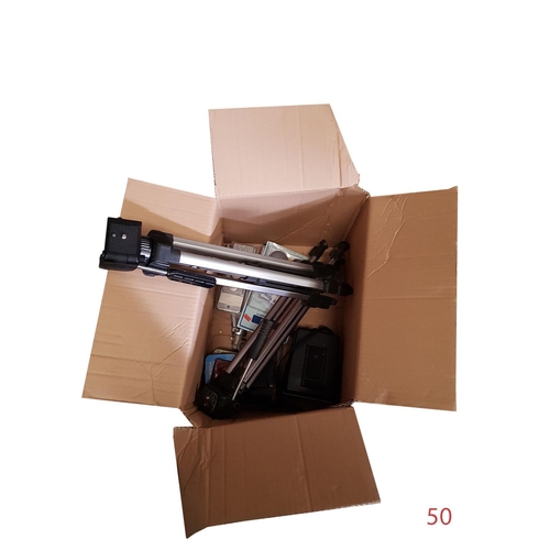 50 - Box of cameras, camera stands and other assorted goods