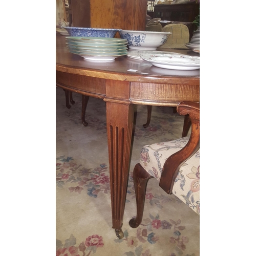 34 - A lovely late 19th early 20th Century Mahogany D end Dining Table on square fluted tapered supports ... 