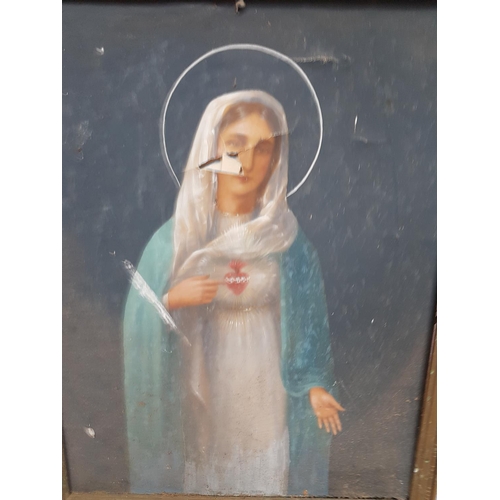 19 - An Oil on Board of an Angel along with other religious pictures.