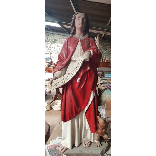 202 - A good hand painted Statue 'Caro Factum Est'.H 125cms.