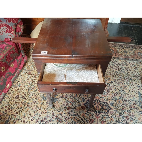 478 - An unusual early 19th Century Mahogany Writing Desk with foldover top and single drawer on barley tw... 