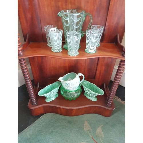 549 - A green glass Lemonade Set along with other green items.