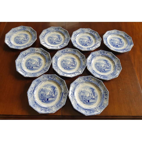 561 - A lovely set of nine 19th Century Blue and White decorated Plates.