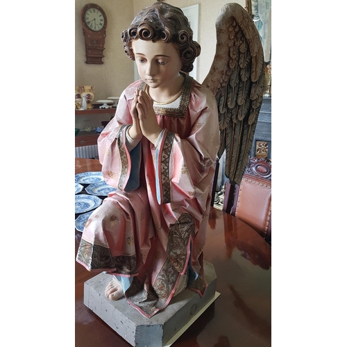 566 - A fantastic pair of 19th Century hand painted Timber Statues of Angels. H 90cm.