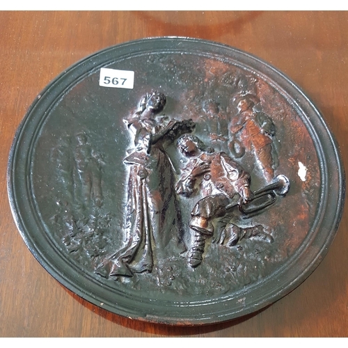 567 - A Terracotta Plate depicting Lovers with BU 914 imprinted verso.