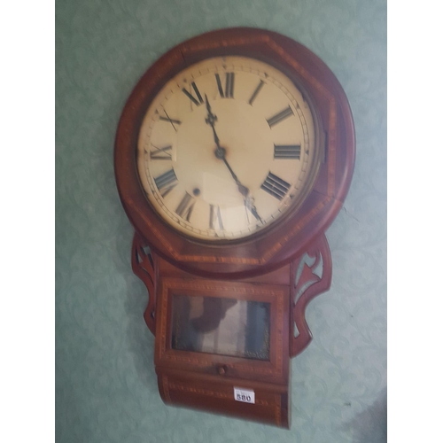 580 - A late 19th Century Walnut Inlaid White dial Wall Clock.