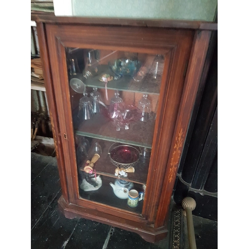 590 - An Edwardian Walnut Inlaid Miniature Display Cabinet with a single glazed door.