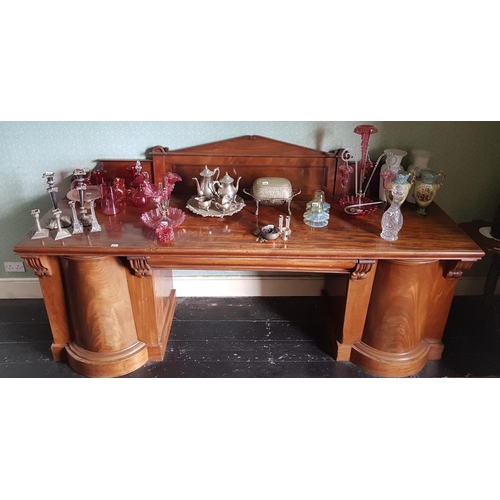 602 - A fabulous William 1Vth Mahogany Pedestal Sideboard with a gallery back. L 253 x D 75cm.