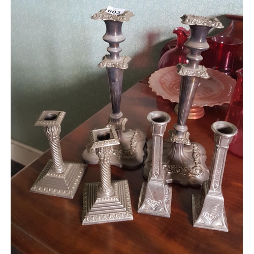 603 - A good quantity of Silver Plated Candlesticks.