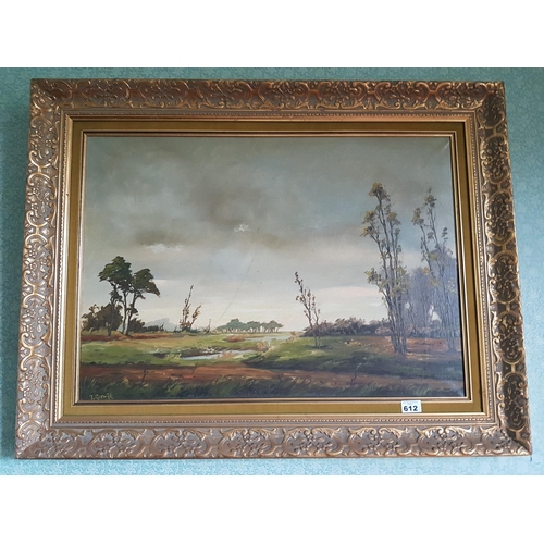 612 - A 20th Century Oil on Canvas of a Country Scene in a gilt frame. signed LL.