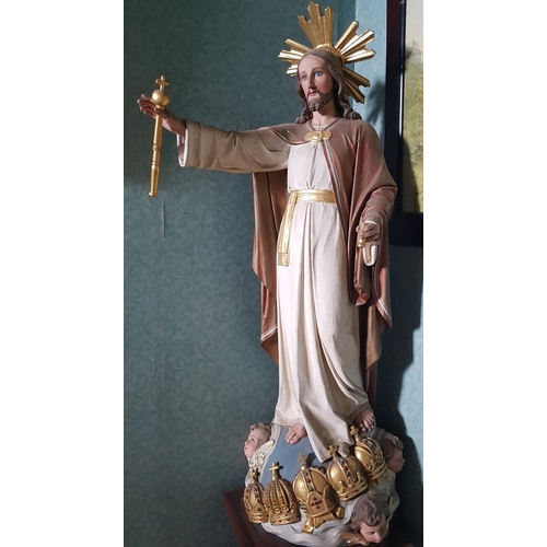 637 - A Magnificent hand painted Statue of Jesus. H 136cm.