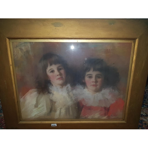 640 - A really good 19th early 20th Century Pastel of two Girls with the letters 8th.... on top right of p... 