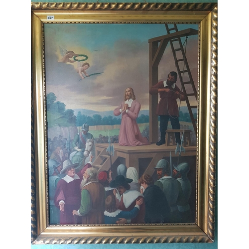 657 - An early 20th Century Oil on Canvas of Oliver Plunkett. Presented by His Lordship Most Reverend Fath... 