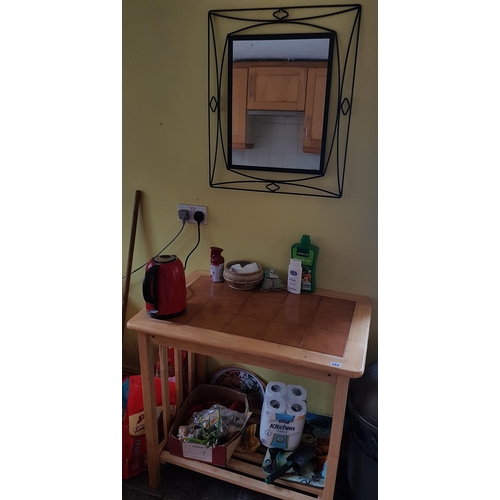 394 - A Pine Work Table and a Mirror.