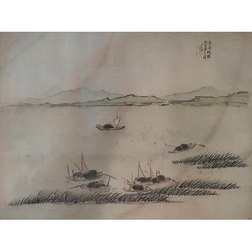 471 - An Oriental Watercolour of Boats on a lake.