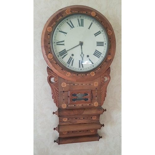 558l - A late 19th Century Mahogany and Marquetry drop dial Wall Clock.