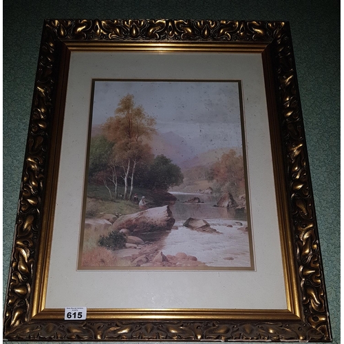 615 - A 20th Century Coloured Print of two People Fishing.