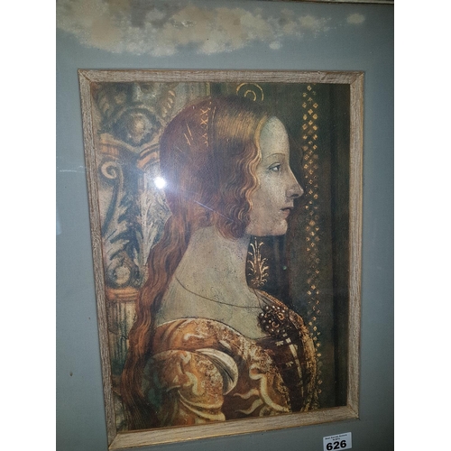 626 - An unusual early Watercolour of a Female in period dress in an original timber frame. 27 x 38cm.