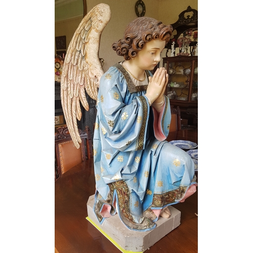 566 - A fantastic pair of 19th Century hand painted Timber Statues of Angels. H 90cm.