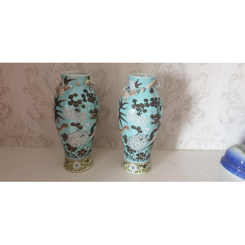 710 - Two pairs of vases along with a pottery shoe. Blue vases 23cms high